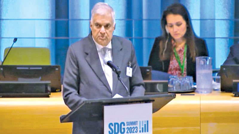 President Ranil Wickremesinghe addressing SDG Summit 2023.