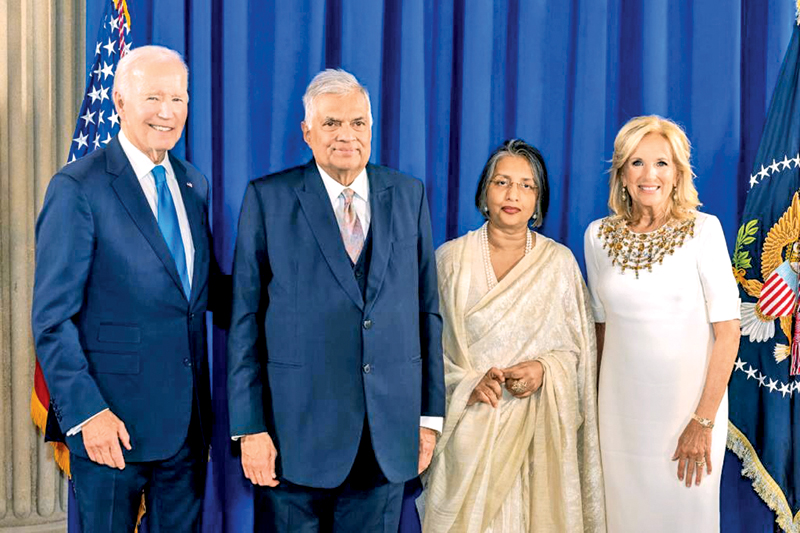 President Ranil Wickremesinghe and First Lady Prof. Maithri Wickremesinghe with US President Joe Biden and First Lady Jill Biden.