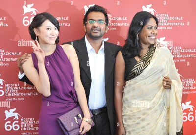 Actress Huang Lu, film director Vimukthi Jayasundara and actress Kaushalya Fernando at the 66th Venice Film Festival 