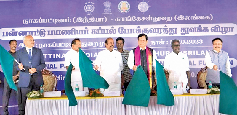 India’s Union Ports and Shipping Minister Sarbananda Sonowal at the launch of the service in Nagapattinam   
