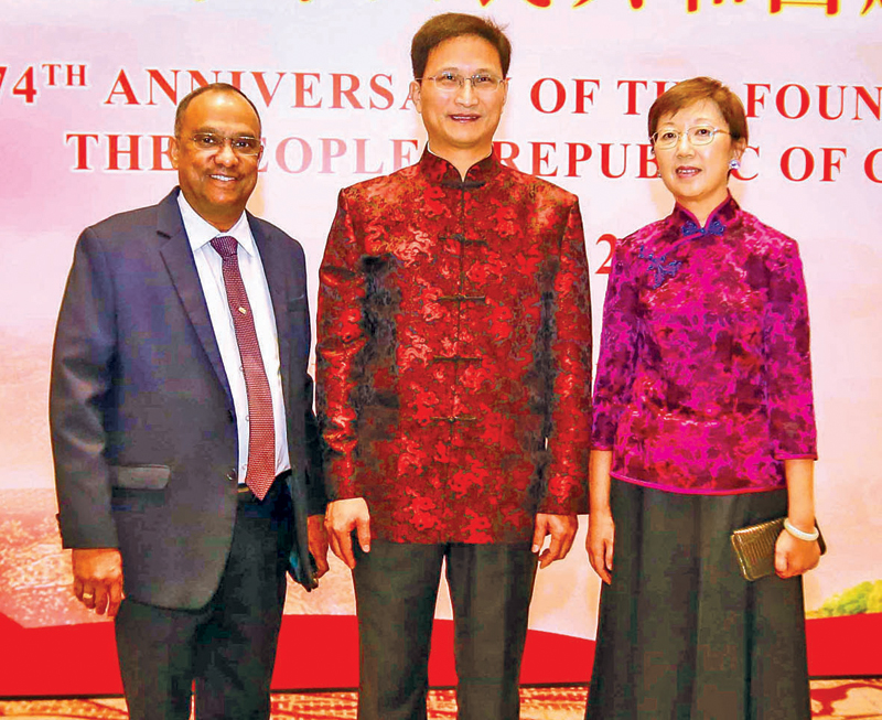 Lake House Chairman Prof. Harendra Kariyawasam with Chinese Ambassador to Sri Lanka Qi Zhenhong and Ms Qi