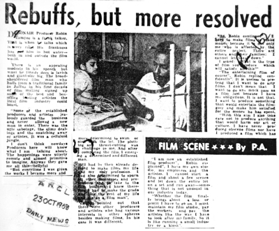 ‘Rebuffs but more resolved’: Daily News, October 23, 1968: Vilasnee with her father, sitting on the editing table, where her interest for the conservation of cinema heritage all began