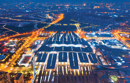 An aerial view of the Guangzhou South Railway Station