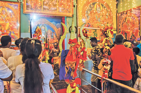 Devotees make a vow and tie a piece of cloth around this trident, as a reminder of their vows
