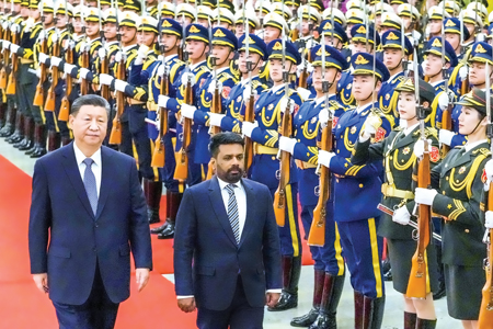 The President arriving at the Great Hall is being warmly welcomed by the Chinese President amid a ceremonial gun salute