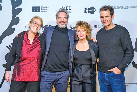 Nikola Joetze, Tobias Pausinger, Tricia Tuttle and Tom Tykwer at the Berlinale Talents: Opening Ceremony. Copyright: Peter Himsel, Berlinale 2025